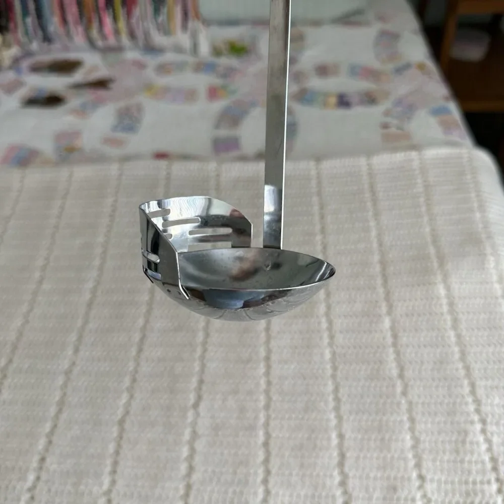 Vintage 11” Ladle with Strainer Butterscotch Bakelite Bullet Handle Chrome Plate